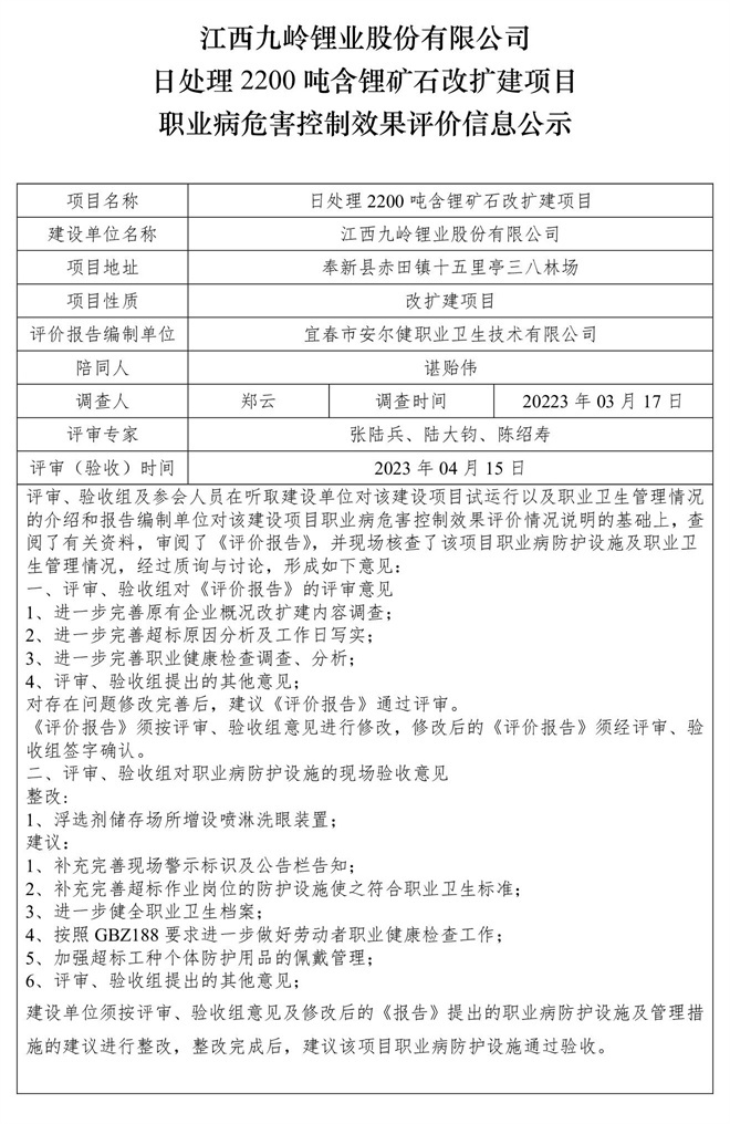 （公示）江西九嶺鋰業(yè)股份有限公司日處理2200噸含鋰礦石改擴(kuò)建項(xiàng)目職業(yè)病危害控制效果評價信息-1.jpg